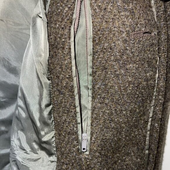 Vintage Mens Wool Coat Size 46 Greenish Brown Chevron Button Front Closure - Picture 8 of 15